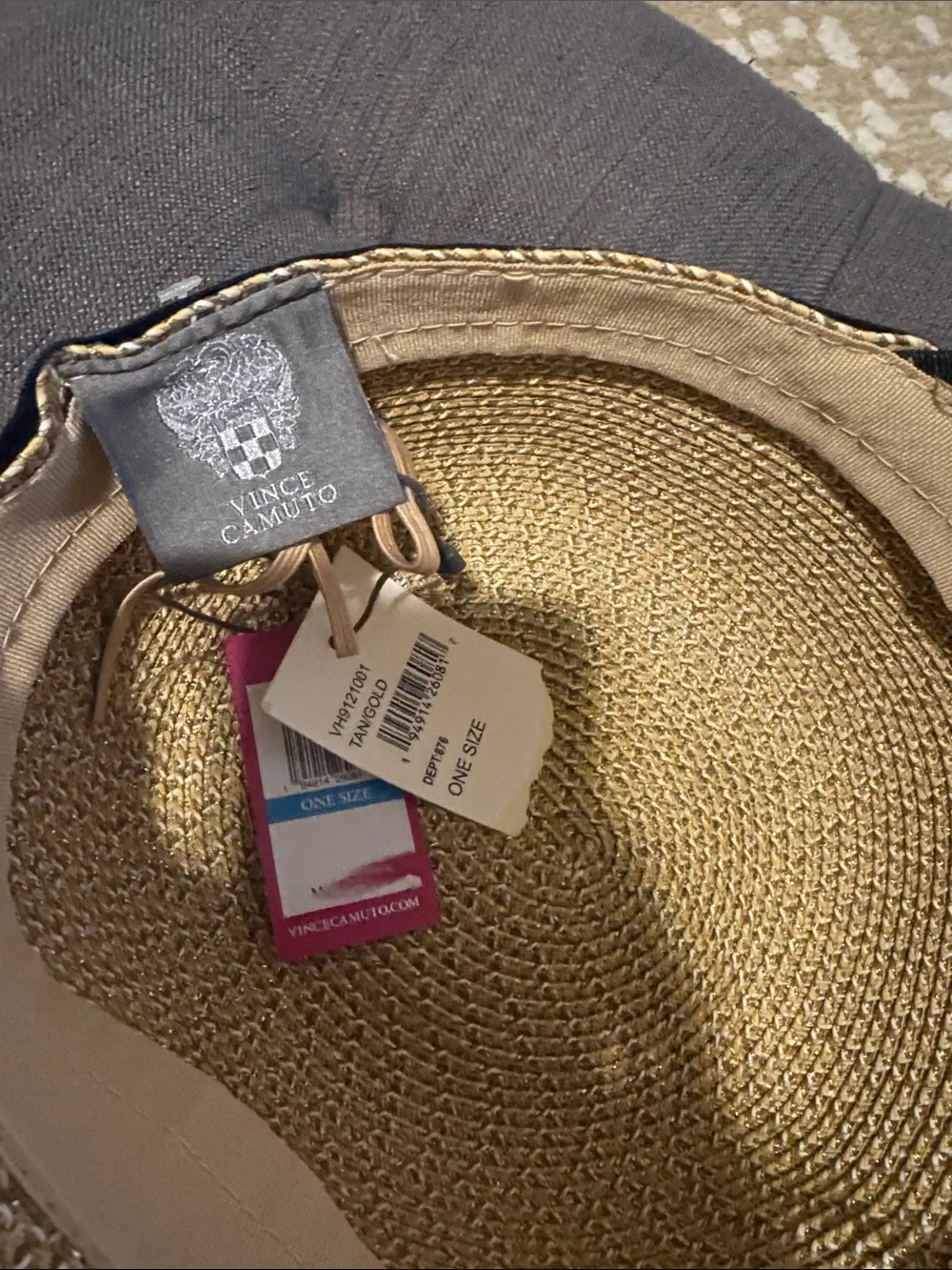 Vince Camuto Tan Straw Hat with Black Band